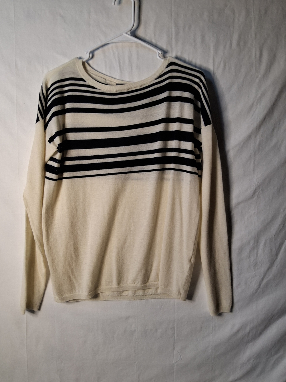 Vince Cream Sweater with Black Horizontal Stripes